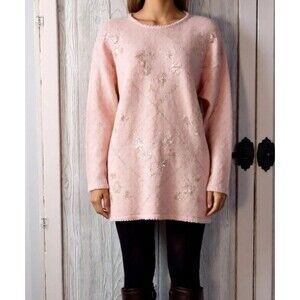 Kathie Lee Women's Vintage 80's Pink Sequin & Bead Embellished Sweater Large